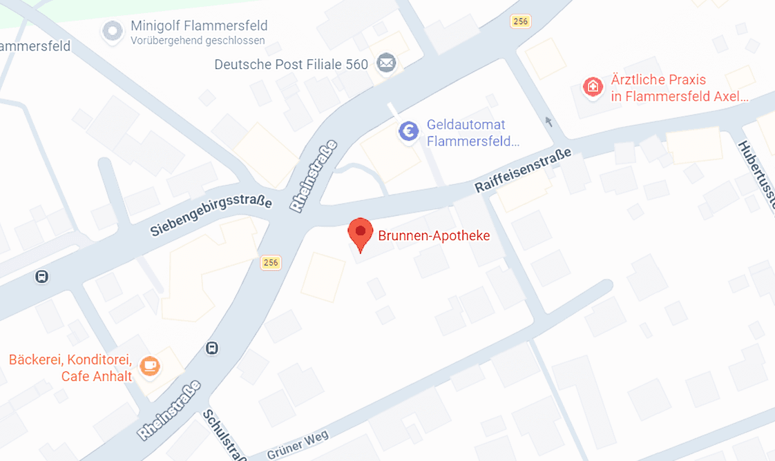 Google Maps Kartenausschnitt mit dem Standort der Brunnen Apotheke in Flammersfeld